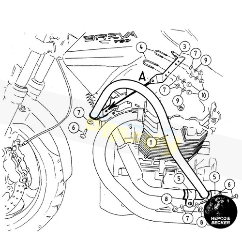 모토 구찌 브레바 V 750 ie 엔진 프로텍션 바- 햅코앤베커 오토바이 보호가드 엔진가드 501505 00 01